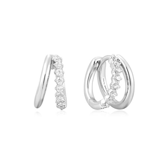 Ania Haie Double Mixed Huggie Hoop Silver Earrings - E059_15H