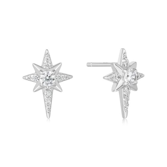 Ania Haie Eight-Pointed Star Silver Stud Earrings. Item code E065-02H.