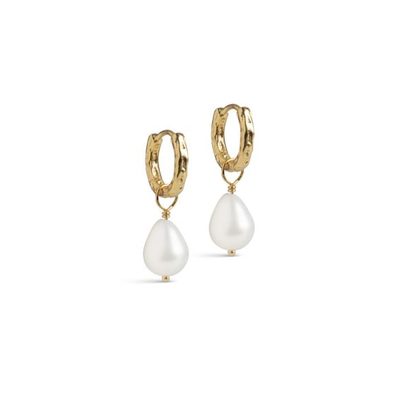 Enamel Copenhagen Significant Pearl Gold Hoop Earrings. Item code E324GM.
