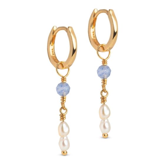 Enamel Copenhagen Liva Blue Quartz Gold Earrings. Item code E438G_BlueQuartz.