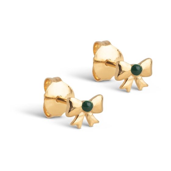 Enamel Copenhagen Baby Bow Petrol Green Gold Stud Earrings. Item code E440G_PetrolGreen.