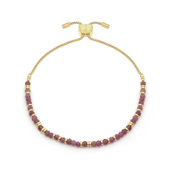 Boho Betty Mystical Pink Tourmaline Gold Slider Bracelet. Item code BRWMPTGDVB.