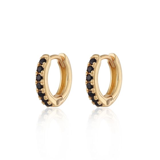 Scream Pretty Huggie Hoop Earrings With Black Stones - Gold SPESGS52-PV
