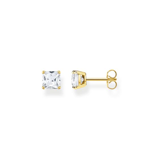 Thomas Sabo Princess Cut White Zirconia Stud Earrings - Gold