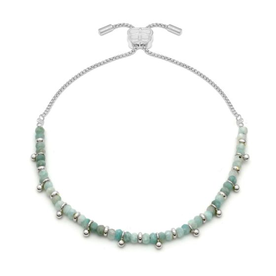 Boho Betty Harmony Amazonite Silver Slider Bracelet. Item code BRWAMSKVB.