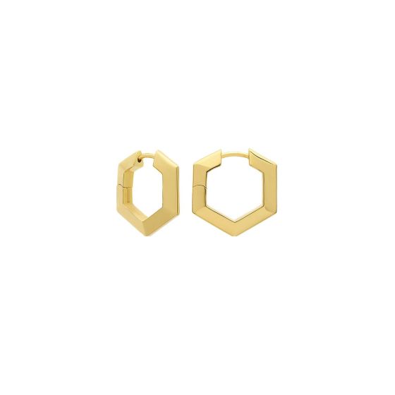 Rachel Jackson Mini Bevelled Hexagon Hoop Earrings Gold