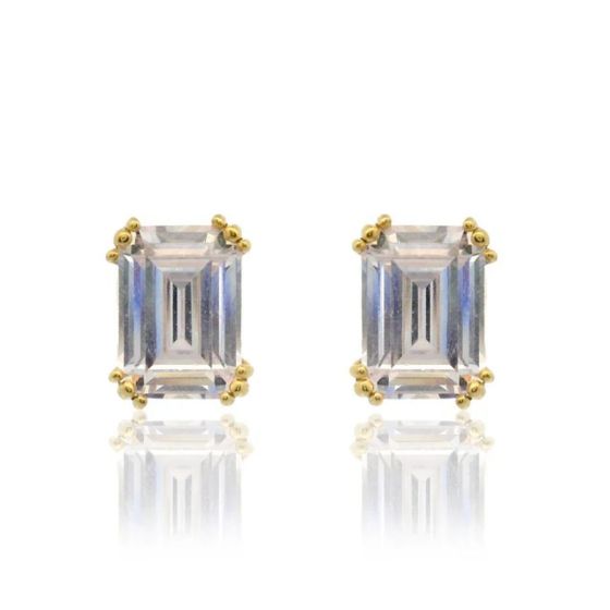 Georgini Elegant Essentials 7mm Emerald Cut Hidden Halo Gold Stud Earrings. Item code IE1211G.