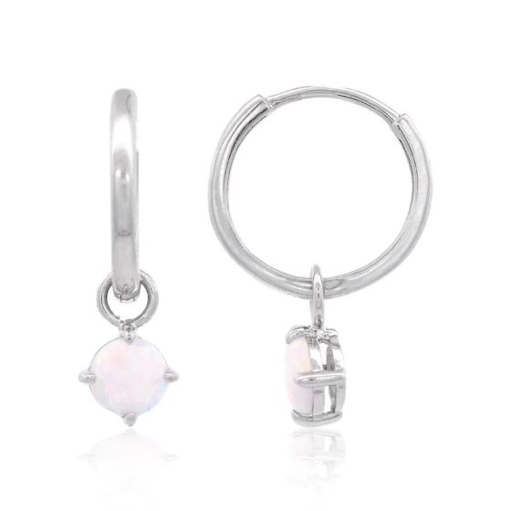 Georgini Wisteria Created Opal Dangle Hoop Silver Earrings. Item code IE1229W.