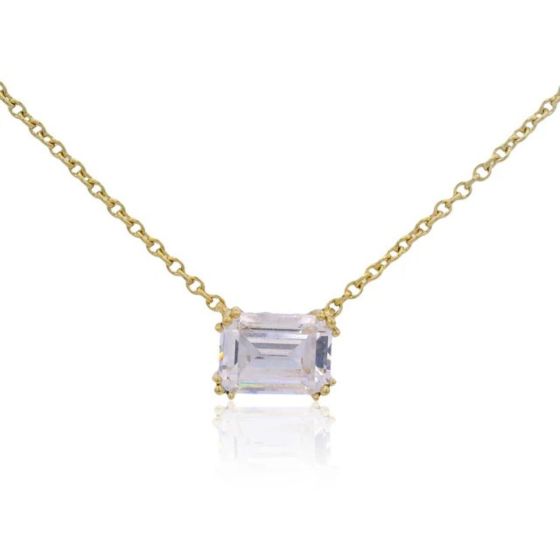 Georgini Elegant Essentials 7mm Emerald Cut Hidden Halo Gold Pendant Necklace. Item code IP1211G.