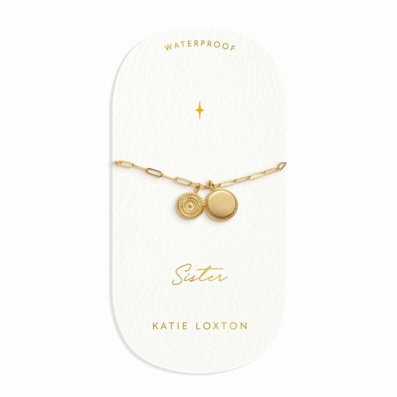 Katie Loxton 'Sister' Waterproof Gold Charm Bracelet KLJ6104