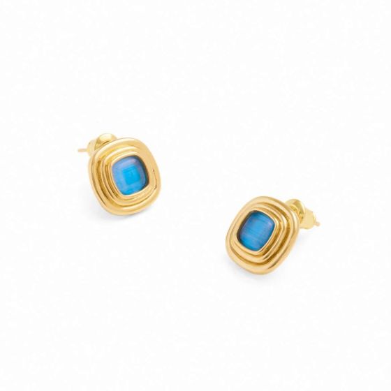 Katie Loxton Sofia Azure Waterproof Gold Button Stud Earrings. Item code KLJ6347.