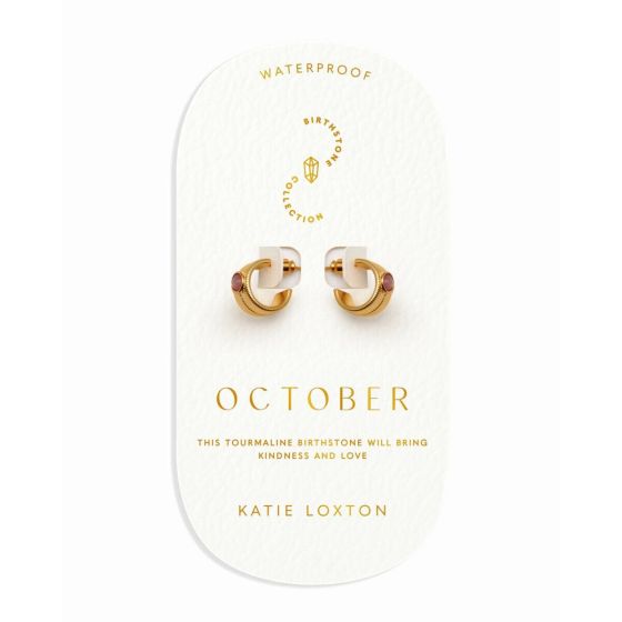 Katie Loxton October Waterproof Gold Birthstone Hoop Earrings. Item code KLJ6429.