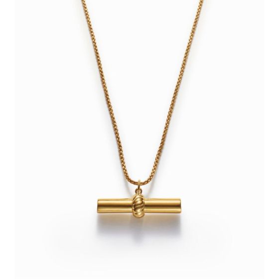 Katie Loxton Themis Waterproof Gold T-Bar Necklace. Item code KLJ6442.