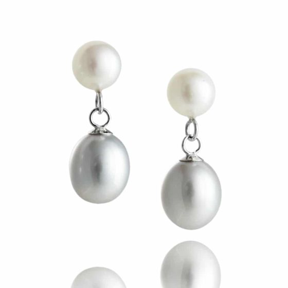 Jersey Pearl Dew Drop Earrings - Grey and White