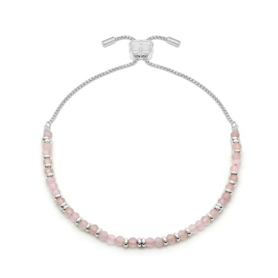 Boho Betty Mystical Rose Quartz Silver Slider Bracelet. Item code MRWMRQSLVB.