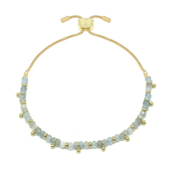 Boho Betty Harmony Aquamarine Gold Slider Bracelet. Item code BRWKAQGLDVB.