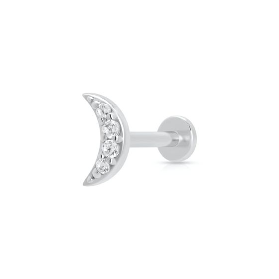 Scream Pretty Sparkling Moon Single Flat Back Earring - Silver
