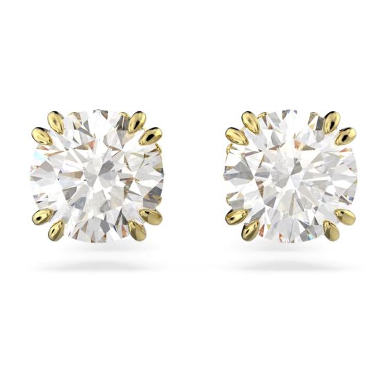 Swarovski Stilla Stud Earrings Round Cut - White with Gold Tone Plating-5642595