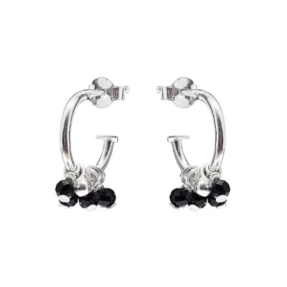 Annie Haak Gotri Silver Hoop Earrings - Black Onyx - E0469
