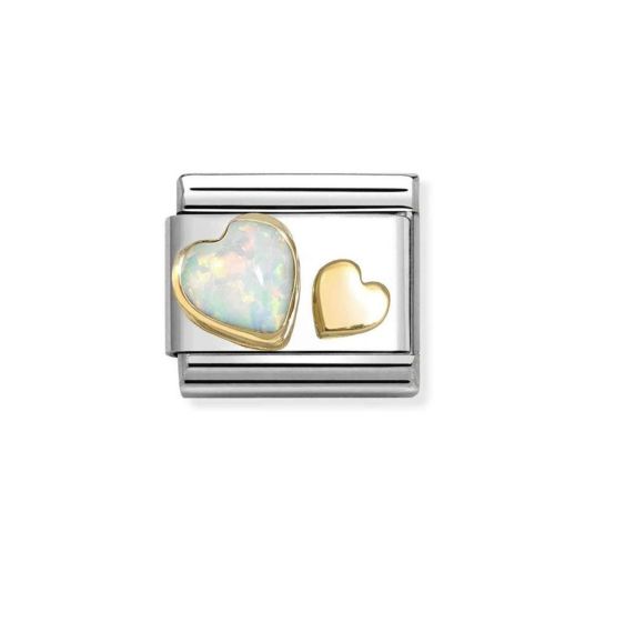 Nomination Classic Gold Two Hearts in Opal and Gold Charm. Item code 030520/10