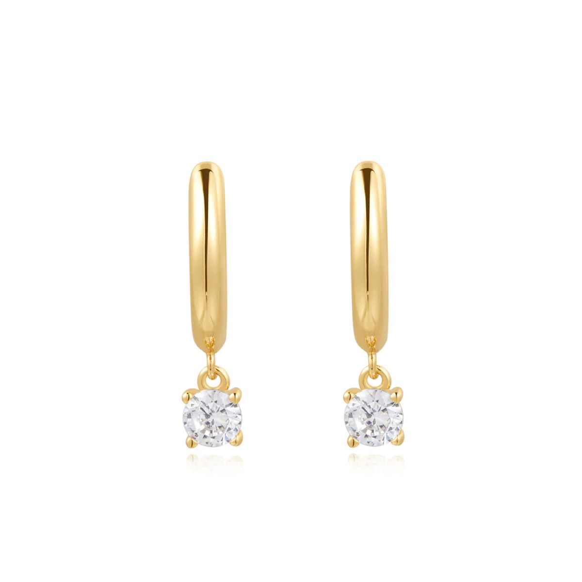 Ania Haie Drop Solitaire Huggie Hoop Gold Earrings - E061_08G