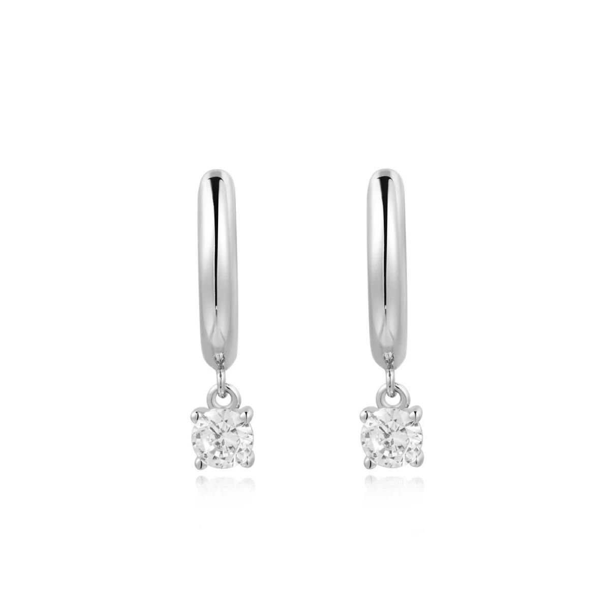 Ania Haie Drop Solitaire Huggie Hoop Silver Earrings - E061_08H