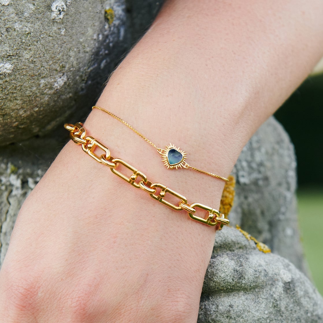 Rachel Jackson Personalised Electric Love Blue Topaz Heart Bracelet Gold EGHB1BTGP