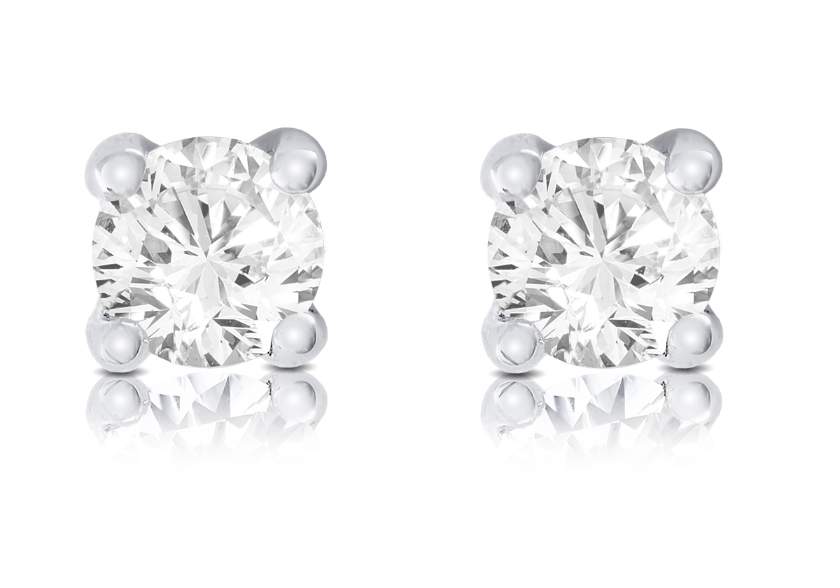 Brown & Newirth Round Brilliant Claw Set White Gold and Diamond Stud Earrings