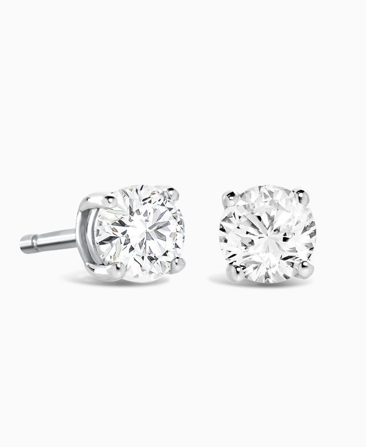 Brown & Newirth Round Brilliant Claw Set White Gold and Diamond Stud Earrings