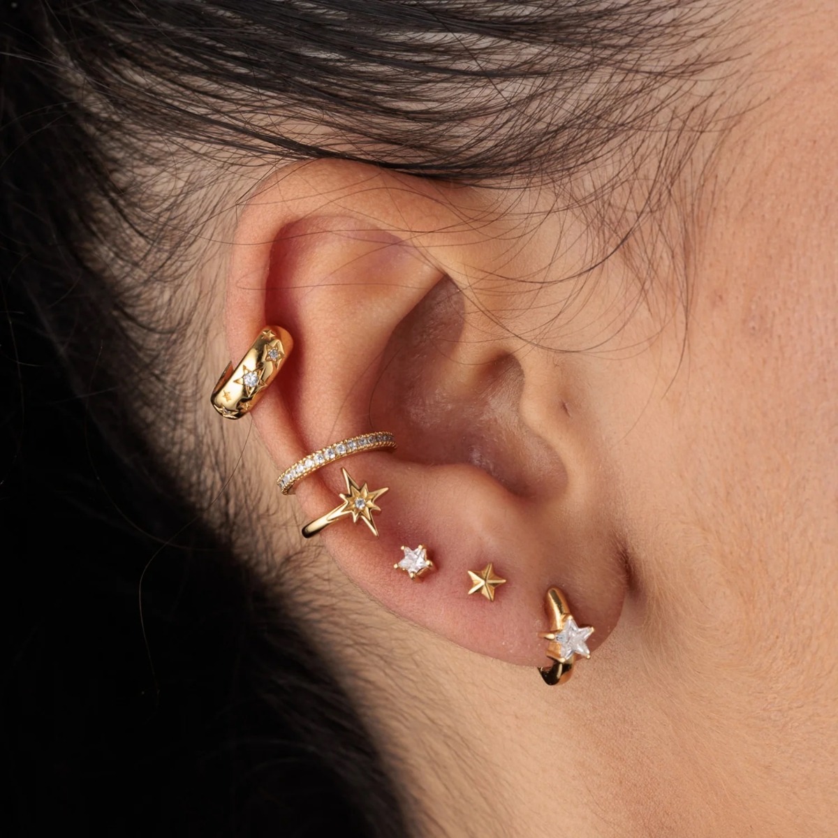 Scream Pretty Faceted Star Single Flat Back Earring - Gold