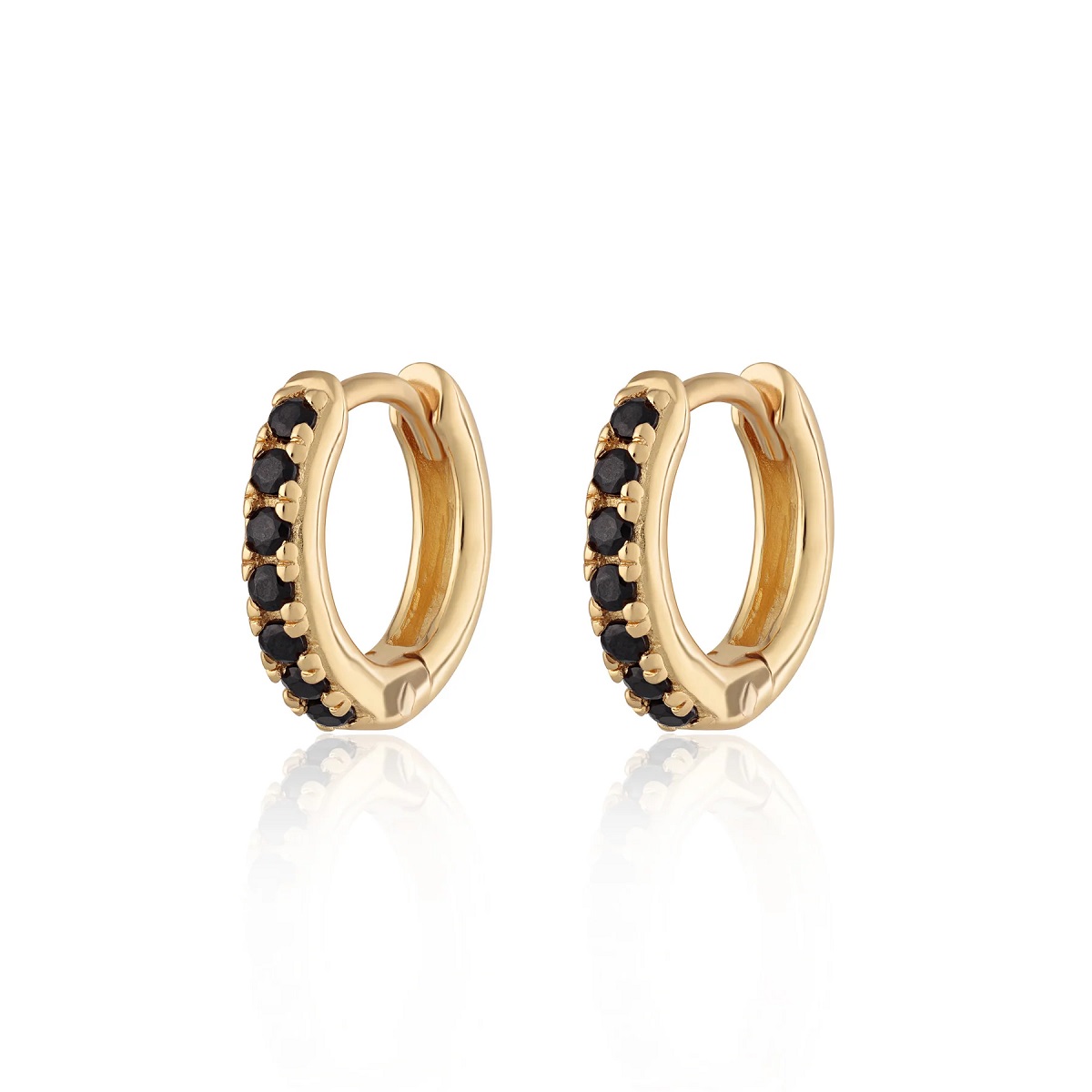 Scream Pretty Huggie Hoop Earrings With Black Stones - Gold SPESGS52-PV