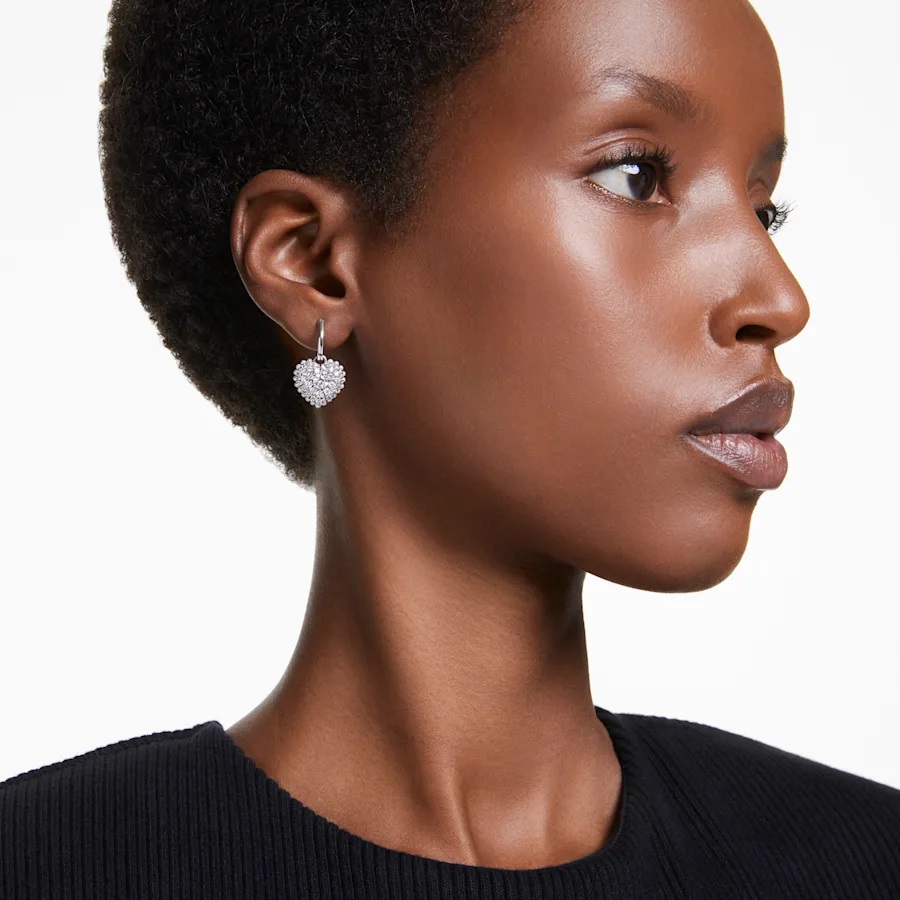 Swarovski Hyperbola Heart Drop Earrings - Rhodium Plated 5684384