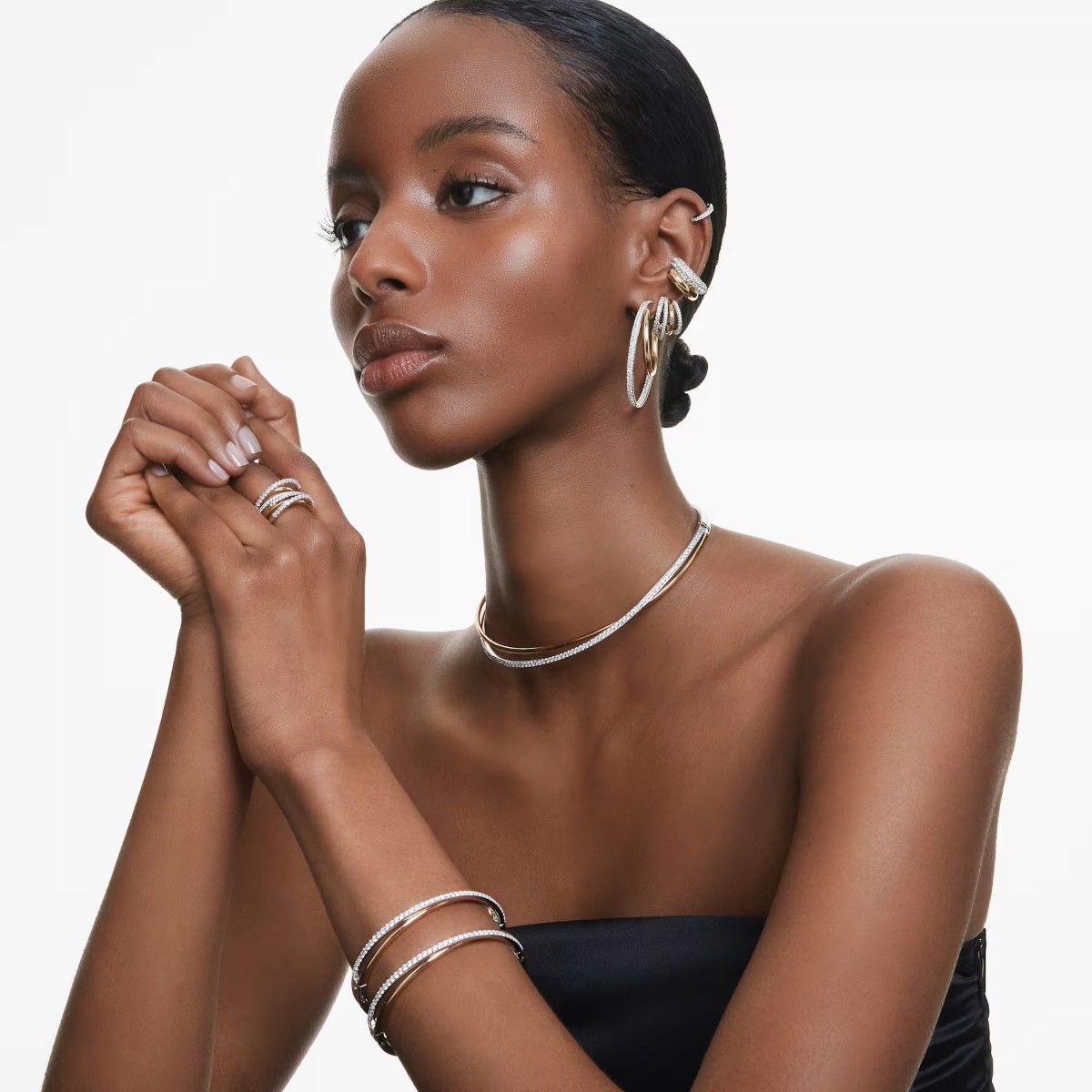 Swarovski Matrix Hoop Earrings - White with Rhodium Plating 5690670