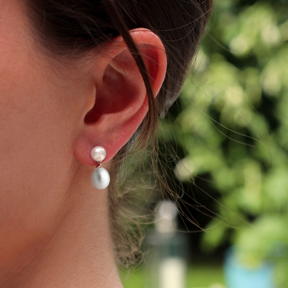 Jersey Pearl Dew Drop Earrings - Grey and White