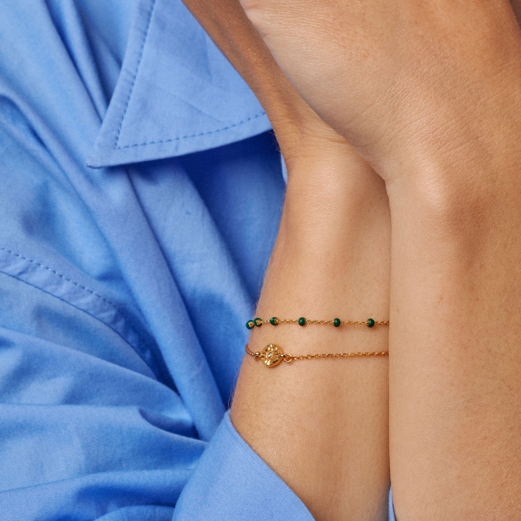 Enamel Copenhagen Lola Petrol Green Gold Bracelet. Item code B66G_2_petrol.