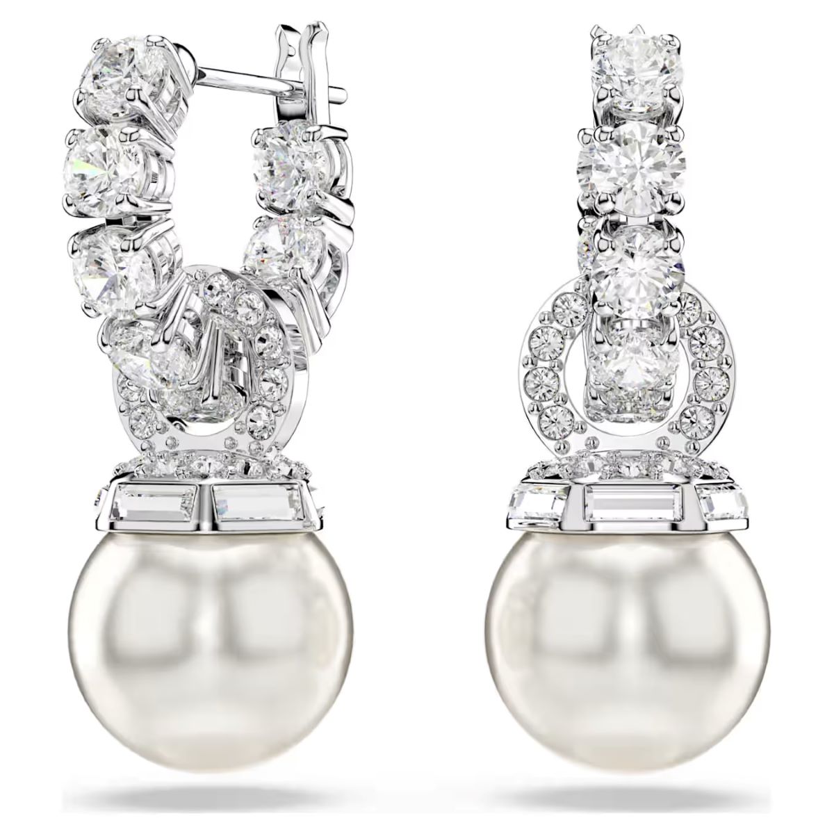 Swarovski Matrix Crystal Pearl Drop Earrings - White with Rhodium Plating - 5691716