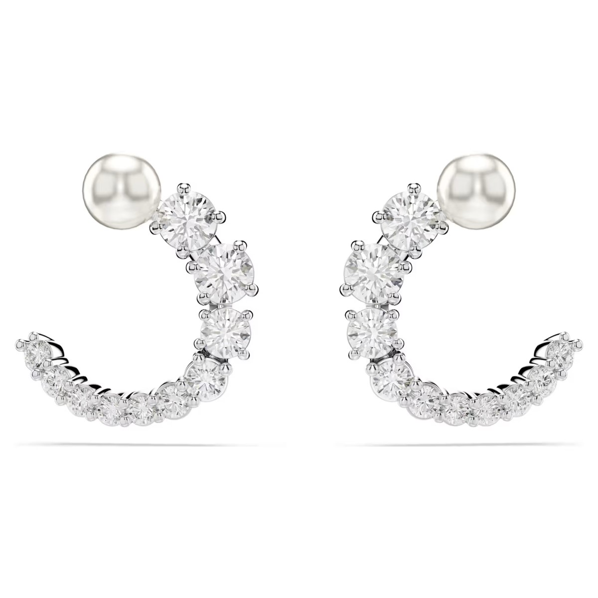 Swarovski Matrix Crystal Pearl Hoop Earrings - White with Rhodium Plating 5692260