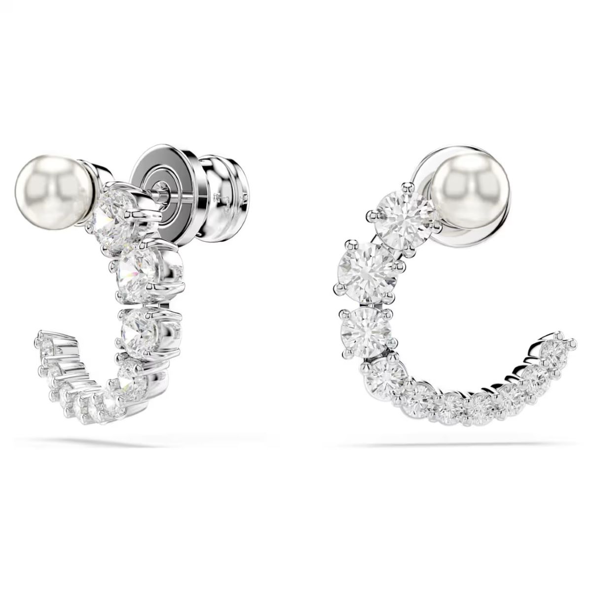 Swarovski Matrix Crystal Pearl Hoop Earrings - White with Rhodium Plating 5692260