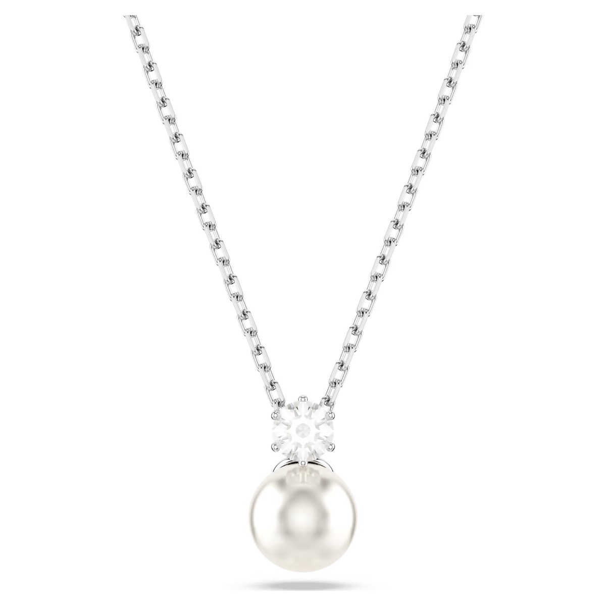 Swarovski Matrix Crystal Pearl Pendant - White with Rhodium Plating