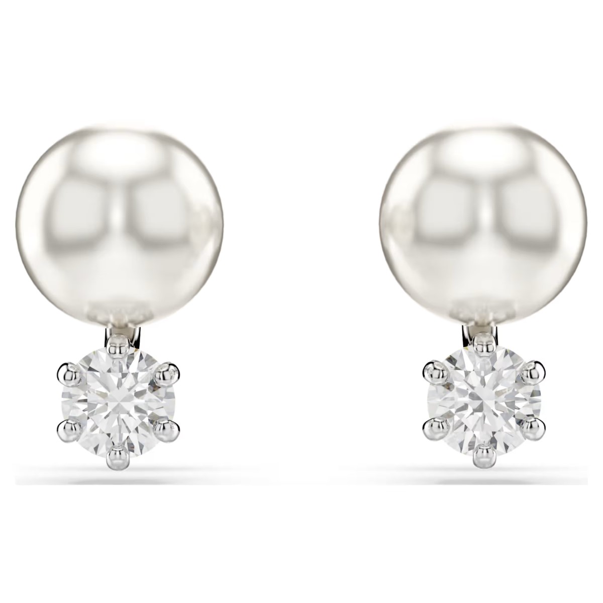Swarovski Matrix Crystal Pearl Earrings - White with Rhodium Plating 5694225