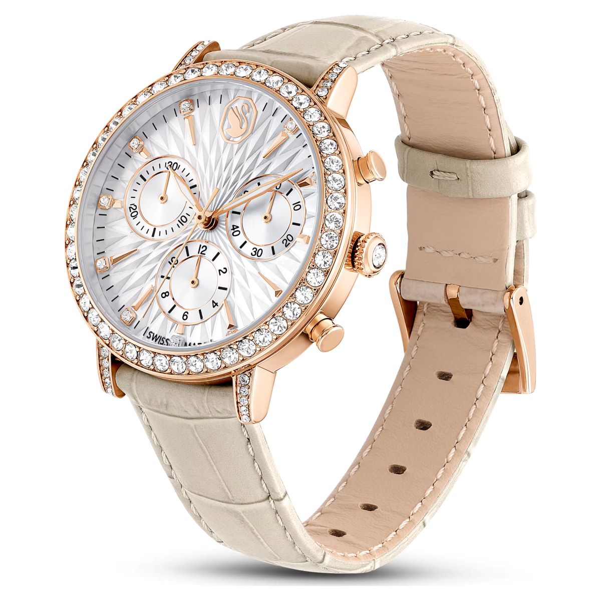 Swarovski Matrix Tennis Chrono Watch - Leather Strap Beige Rose Gold Tone - 5702849