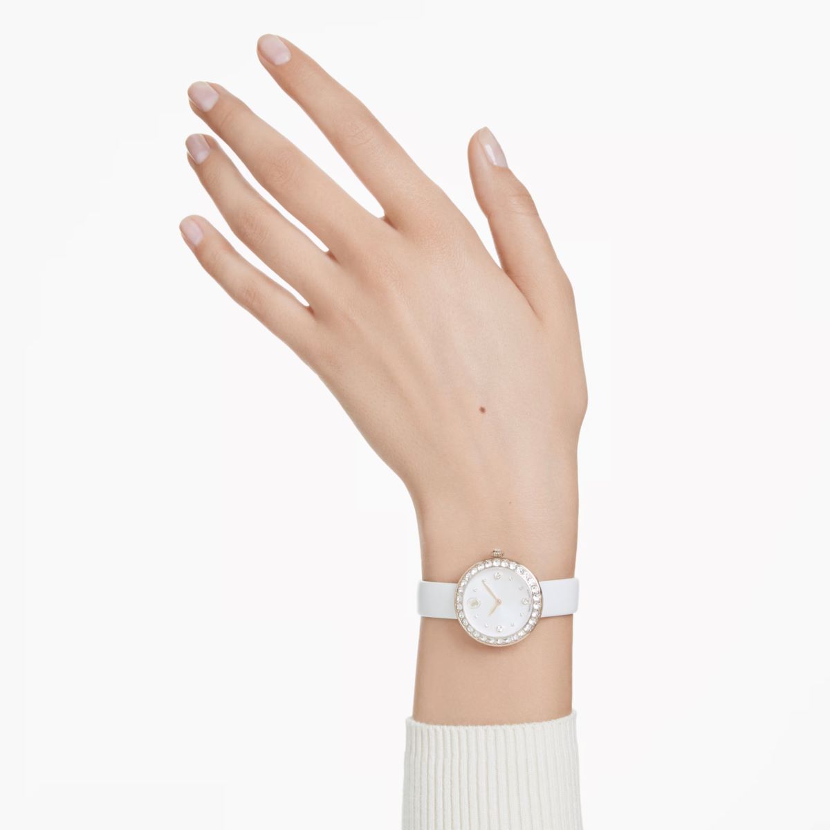 Swarovski Matrix Tennis Watch - Leather Strap White Champagne Gold Tone Finish - 5710103