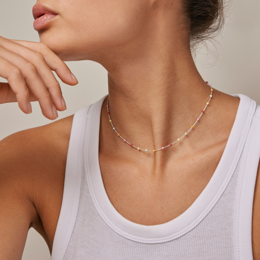 Enamel Copenhagen Lola Rainbow Silver Necklace. Item code N55S_rainbow.