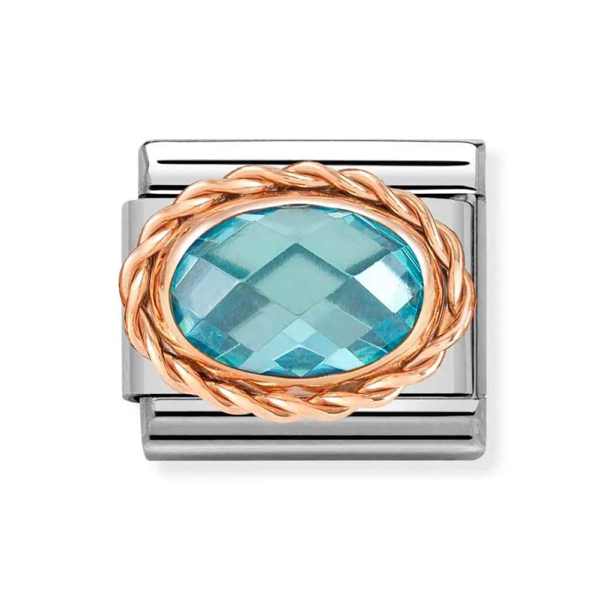 Nomination Classic Faceted Light Blue Cubic Zirconia Charm - Rose Gold Twist Setting