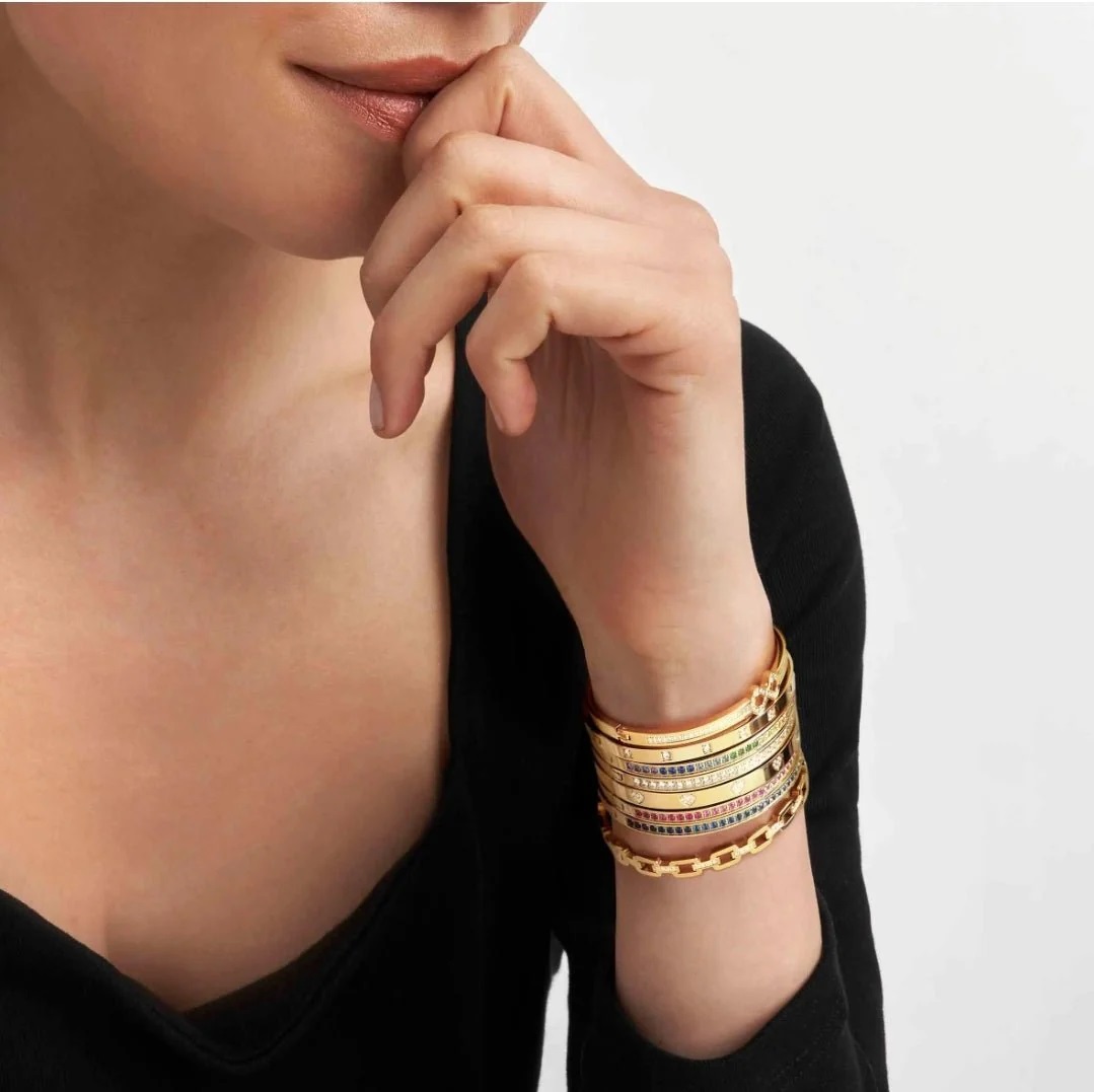 Nomination Pave Zirconia Squares Gold Tone Stainless Steel Hinged Bangle 029514_012