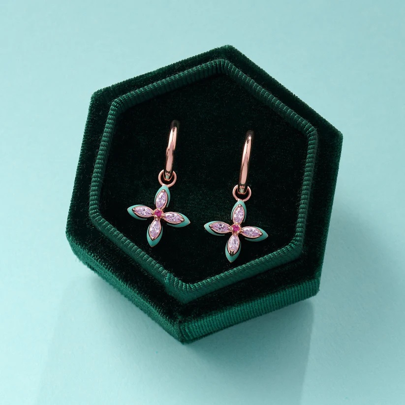 Amelia Scott Lucky Clover Rose Gold Hoop Earrings with Turquoise Enamel and Lilac AS22TRE40