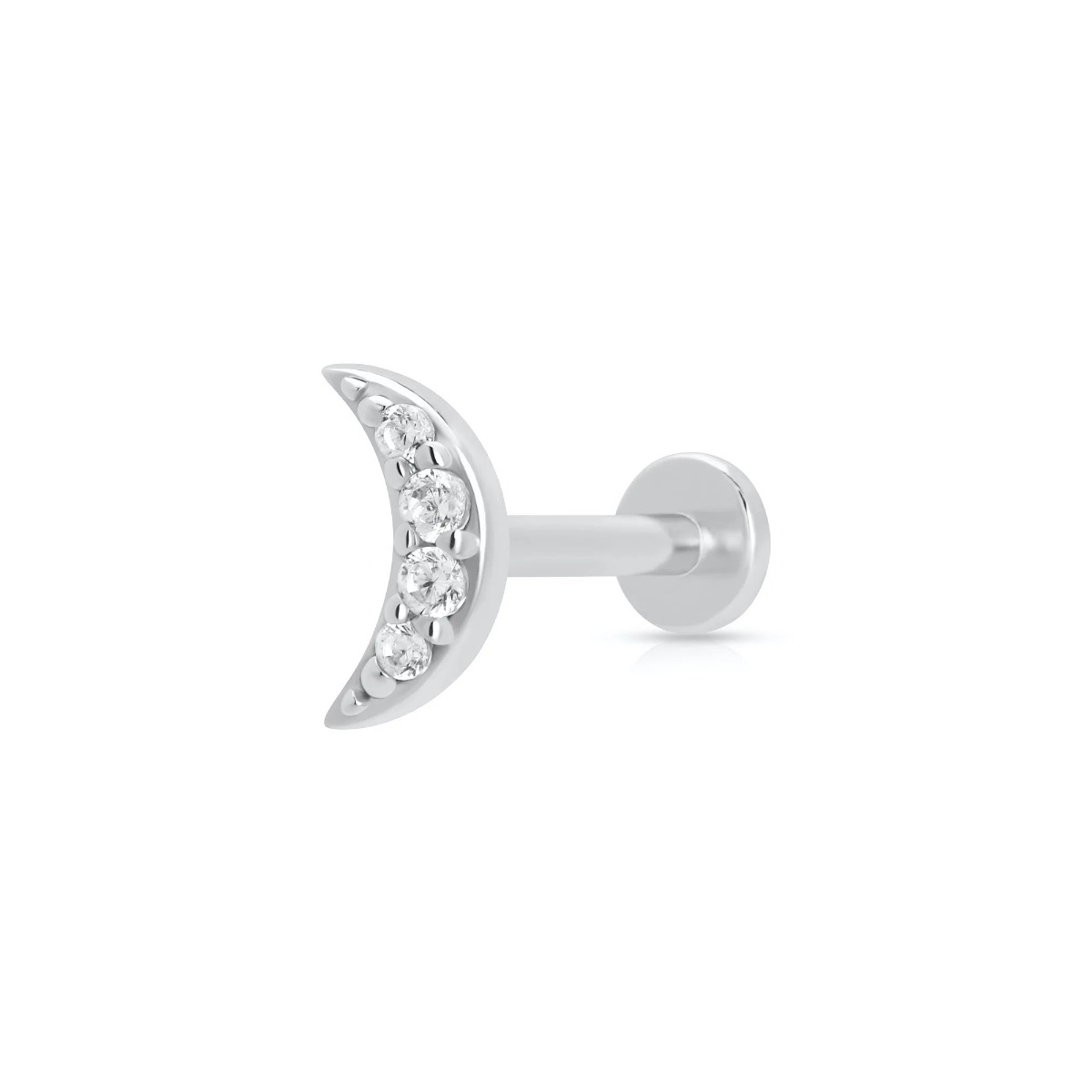 Scream Pretty Sparkling Moon Single Flat Back Earring - Silver