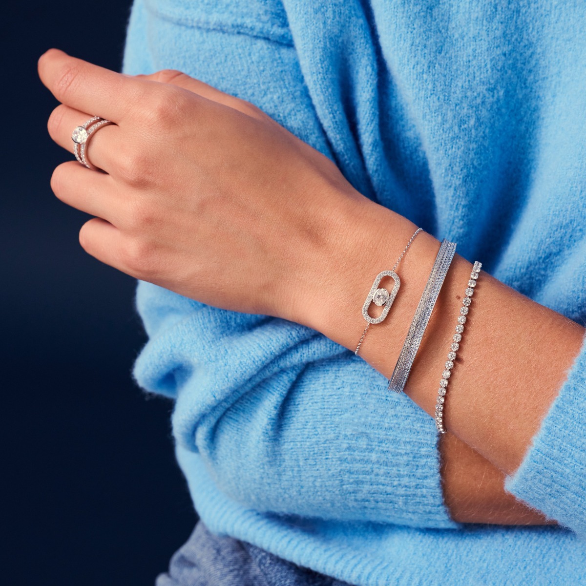 Sif Jakobs Silver Ellera Grande Bracelet - Silver with White Zirconia