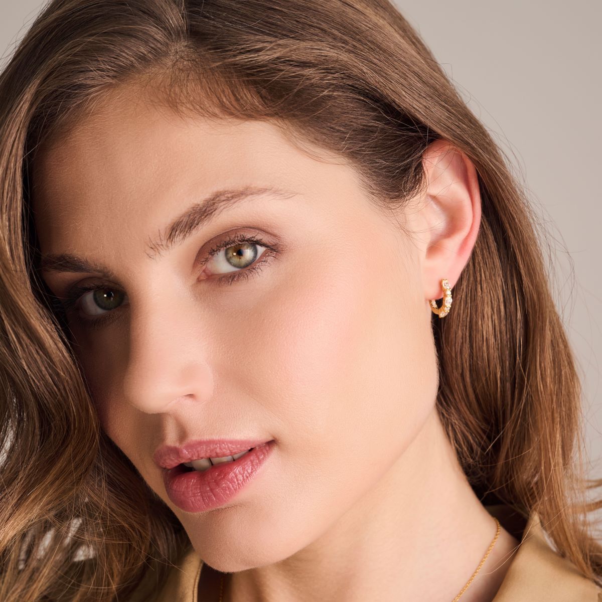 Sif Jakobs Ellera Ovale Medio Earrings 18k Gold Plated with White Zirconia - SJ-E2412-CZ-YG