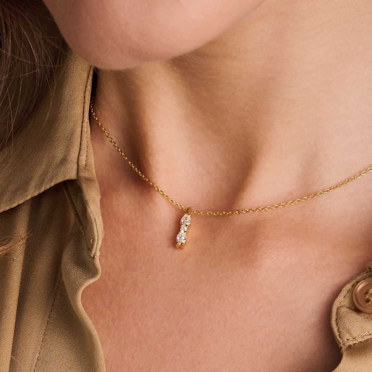 Sif Jakobs Ellera Ovale Piccolo Necklace - 18k Gold Plated with White Zirconia - SJ-N2414-CZ-YG